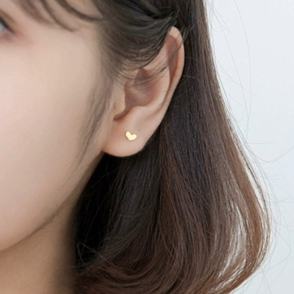 S925 small heart stud earrings-SS006 Gold - Picture 3 of 4